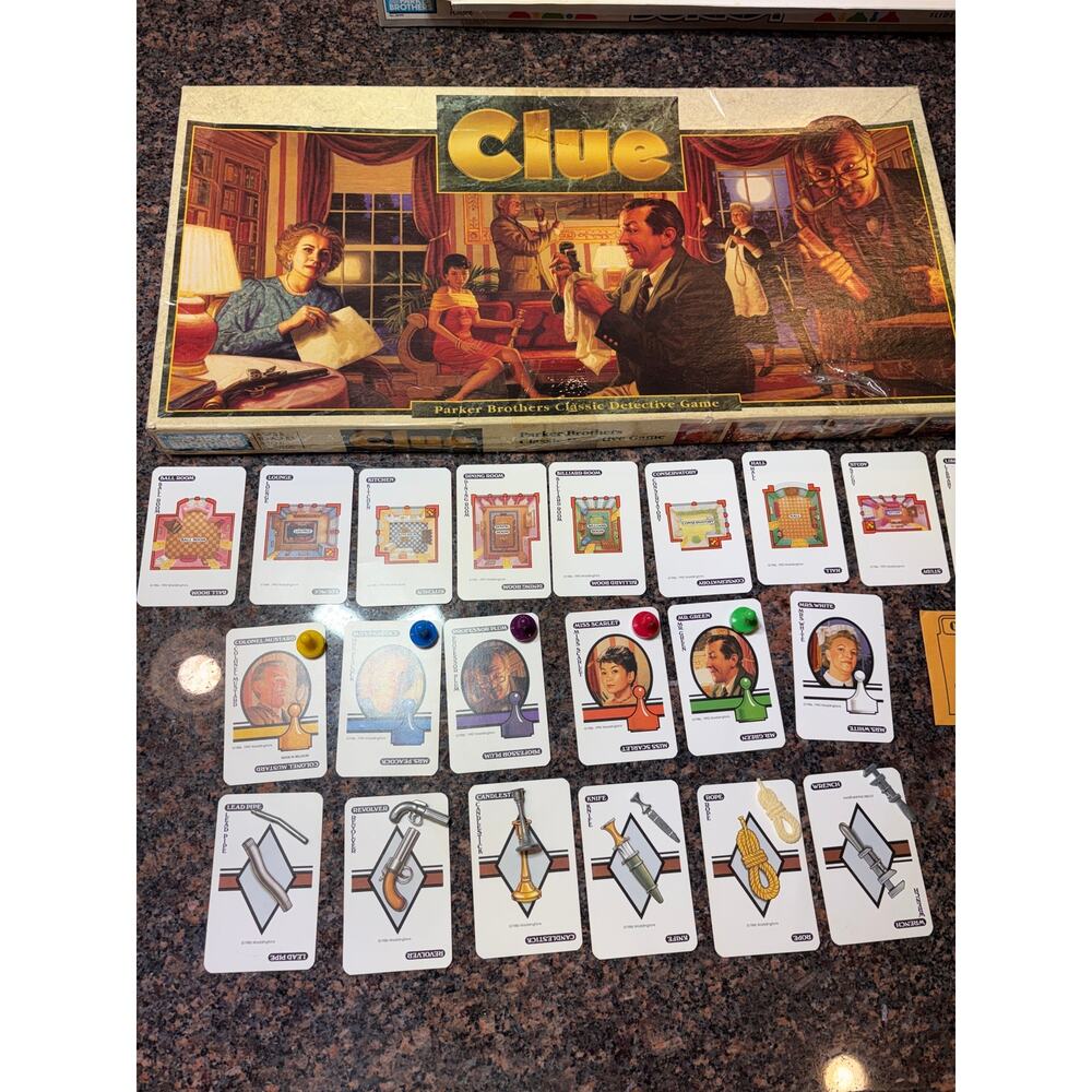VINTAGE Clue Parker Brothers 1992 Classic Board Game Long Box 90s
